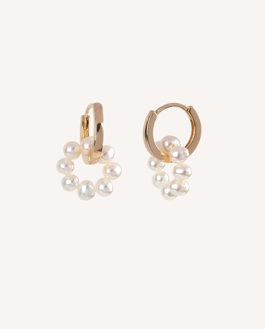 Imagen 0 de Pendientes de aro Rosada bañados en oro 18 kt con perlas