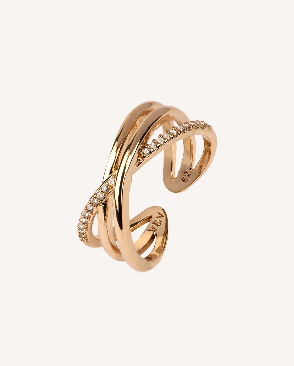 Imagen 0 de Anillo Essentials bañado en oro de 18kt con tiras de circonitas Oro