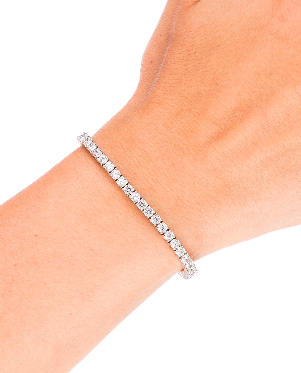 Pulsera Signature de plata acabada en platino garra circonitas Plata-2