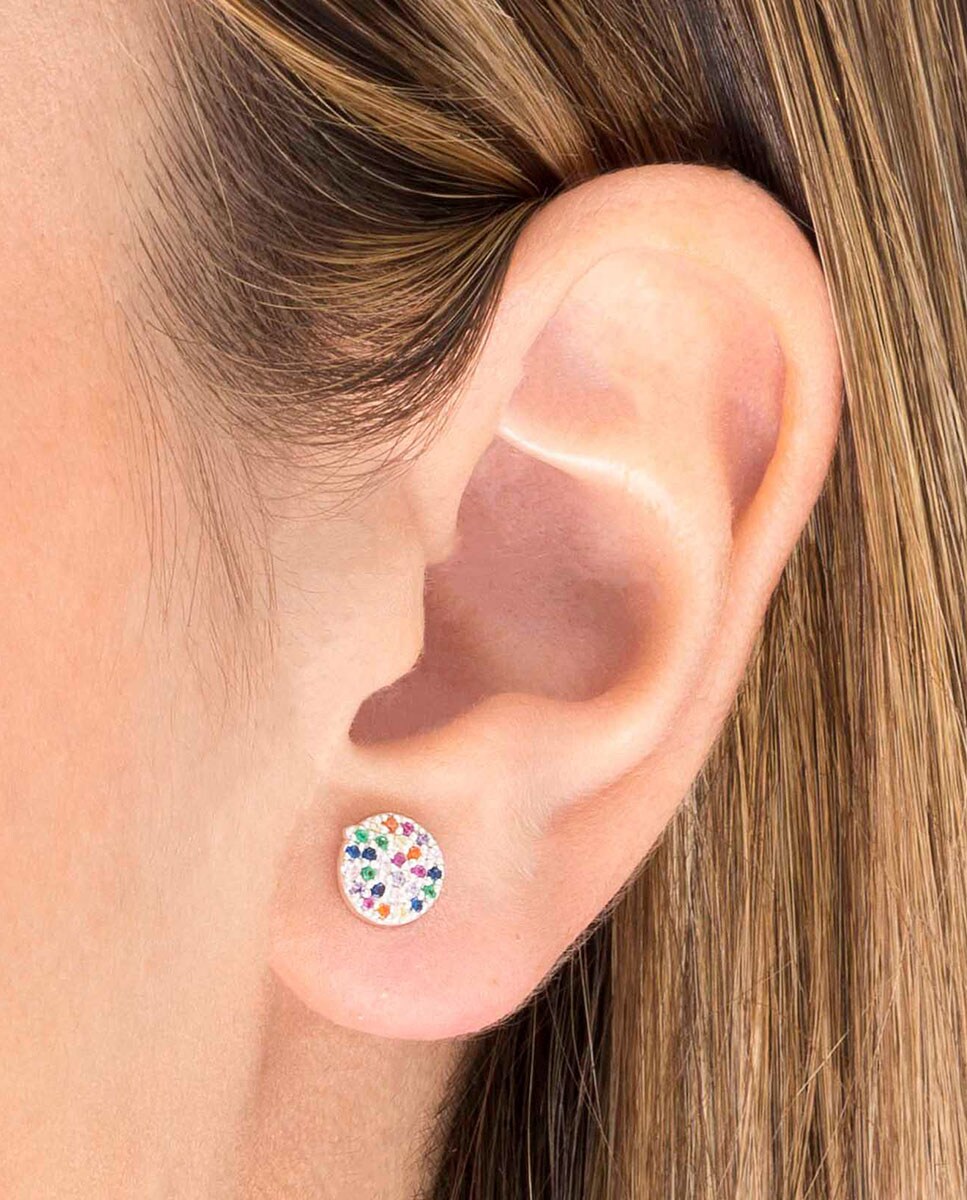 Pendientes Essentials de plata con círculo multicolor Multicolor-2