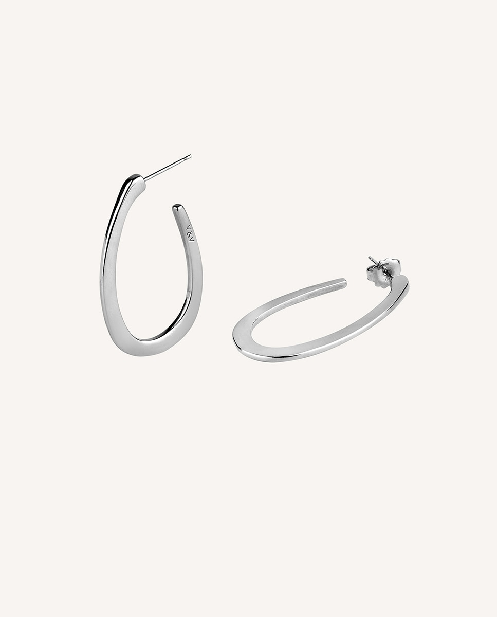 Pendientes de aro Essentials acabados en plata ovalados cuadrados 30x2mm