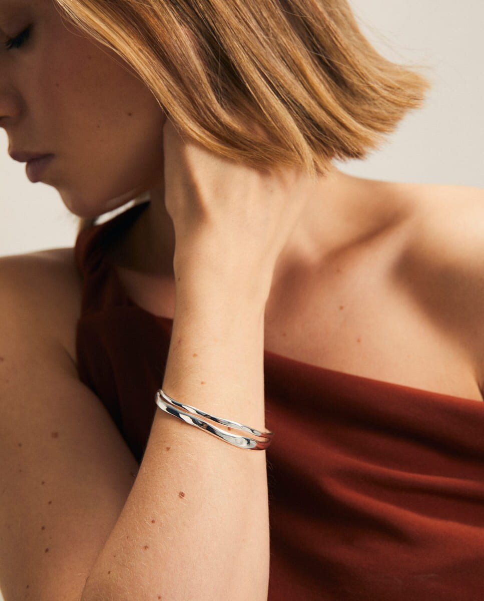 Pulsera De Cobre Chapada En Plata Sabona - Estilo Liso, Unisex, Varios Tamaños (XS A XXXL) - Terapéutica Y Elegante