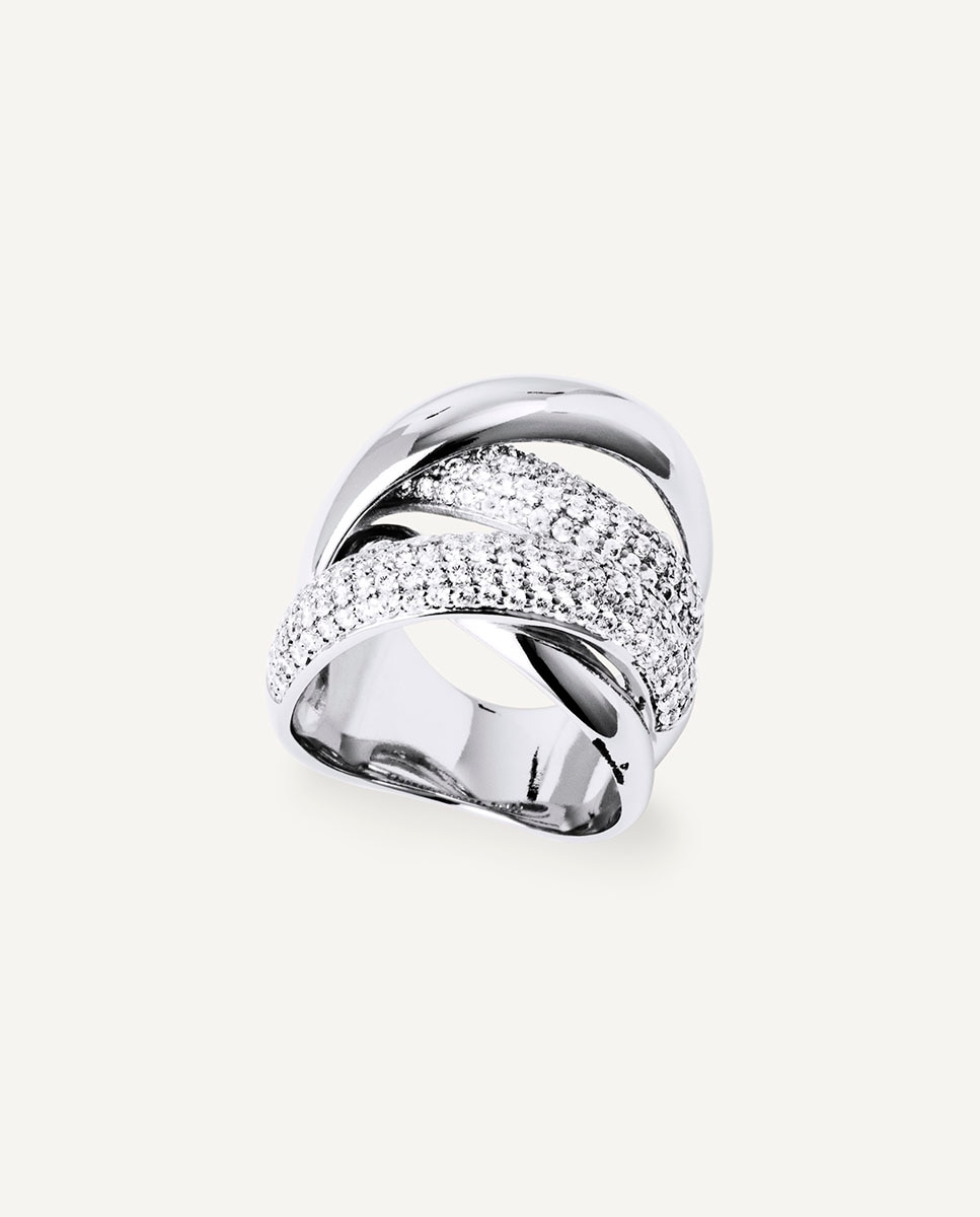 Anillo nica baño de plata de ley 925 maxi tiras con circonitas Blanco Vidal & Vidal Blanco-1