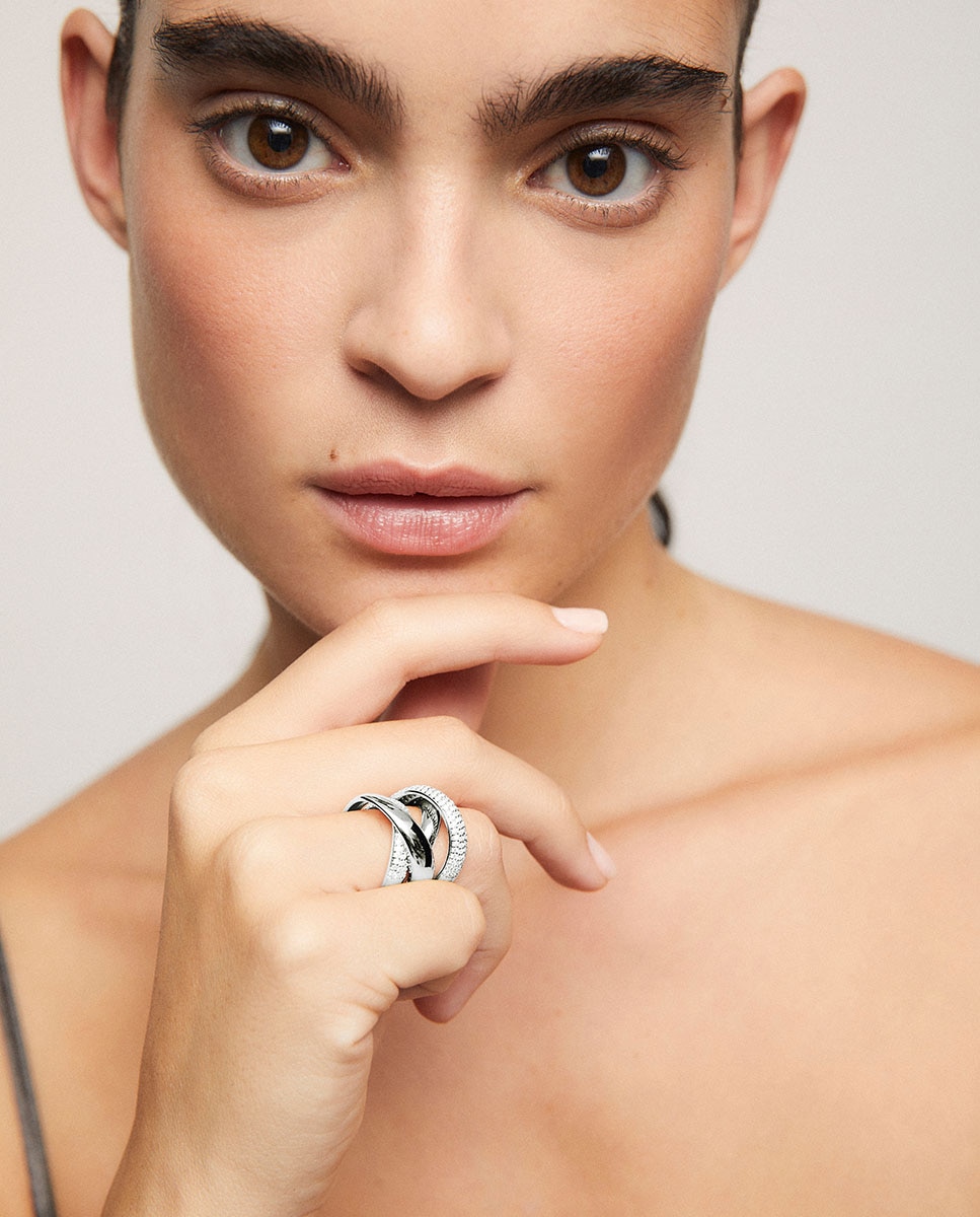 Anillo nica baño de plata de ley 925 maxi tiras con circonitas Blanco Vidal & Vidal Blanco-2