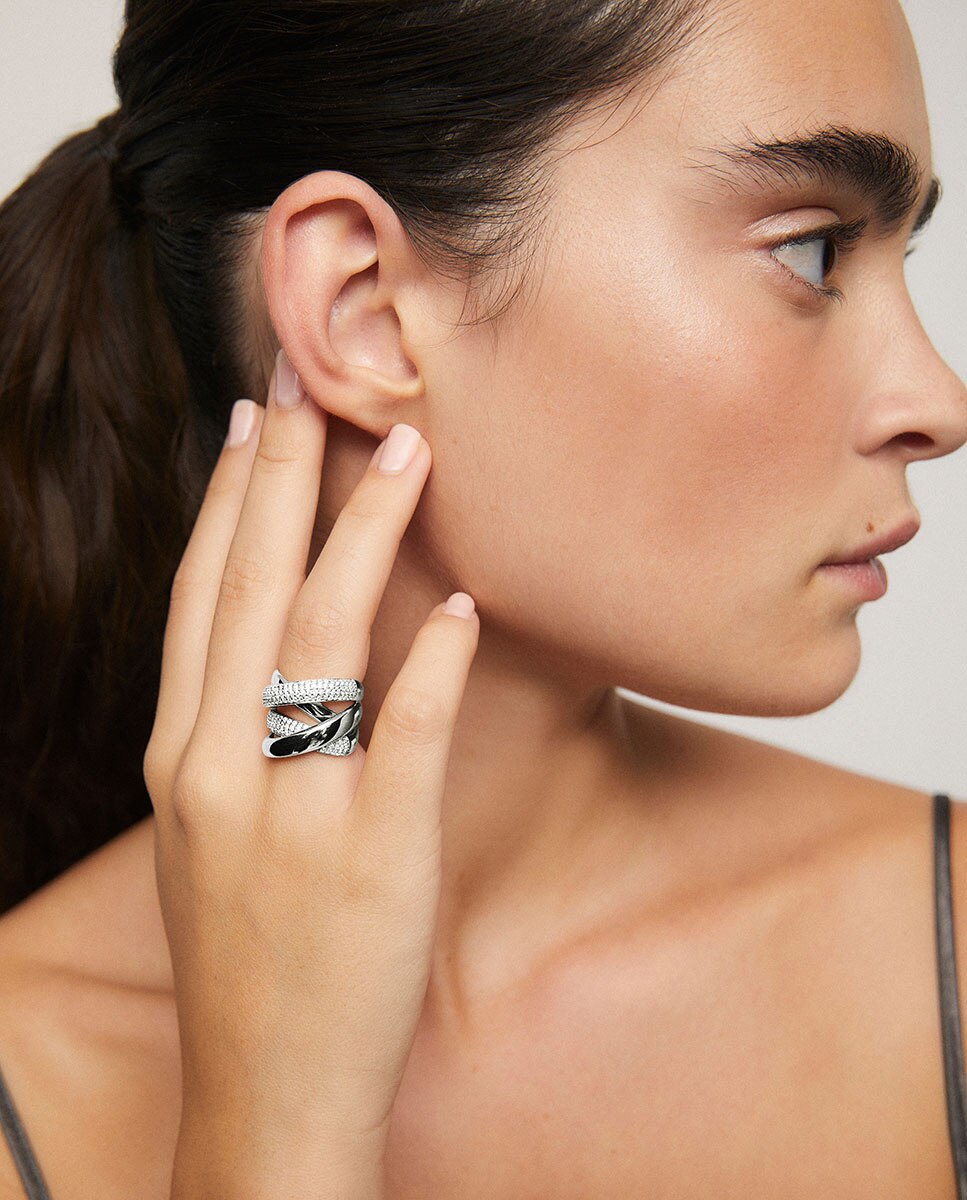 Anillo nica baño de plata de ley 925 maxi tiras con circonitas Blanco Vidal & Vidal Blanco-3