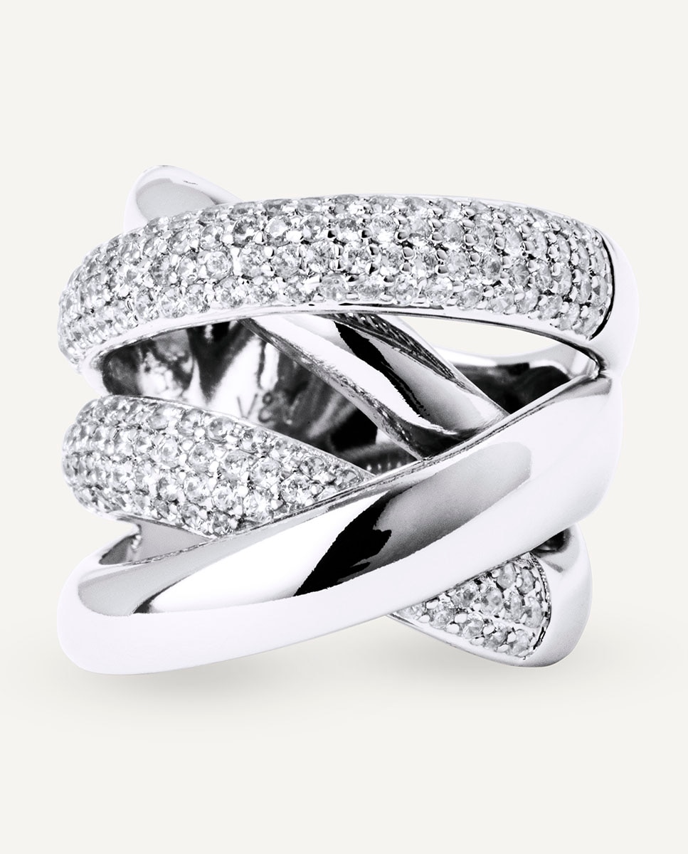 Anillo nica baño de plata de ley 925 maxi tiras con circonitas Blanco Vidal & Vidal Blanco-4