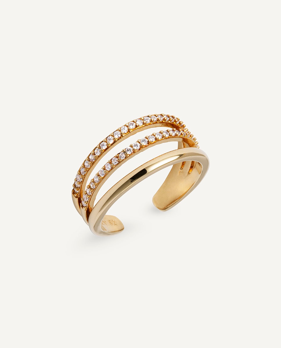 Imagen 0 de Anillo gia baño de oro 18kt de tiras con circonitas Oro