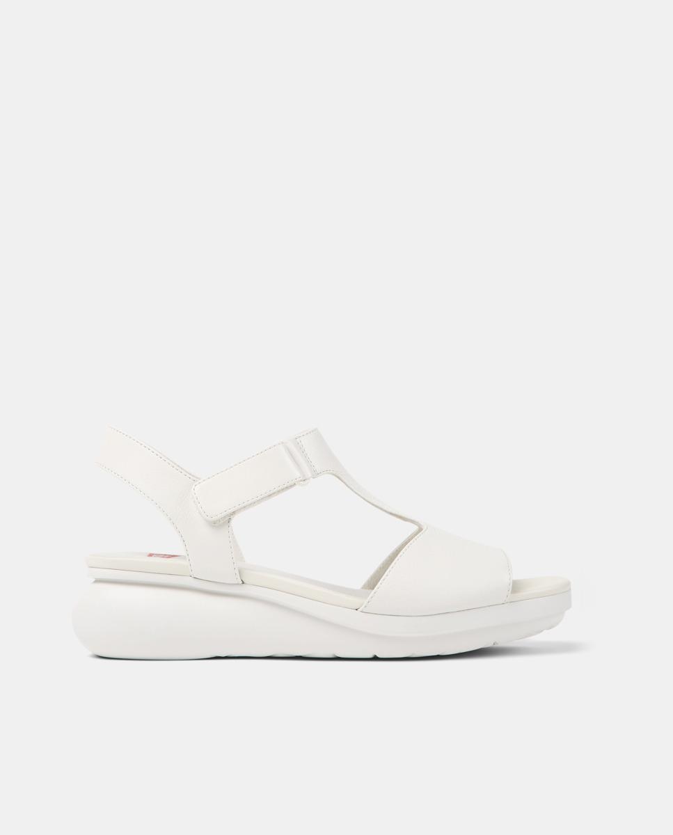 Camper - Sandalias de cuña de mujer con cierre adherente en blanco.