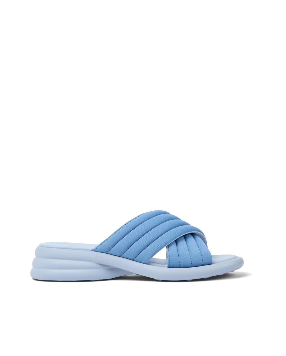 Camper - Sandalias de cuña de mujer con tiras cruzadas en azul claro.
