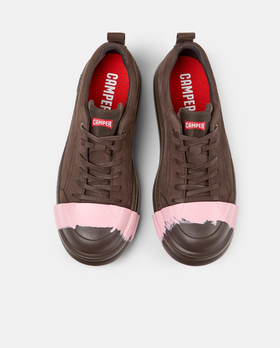 Zapatillas de piel de mujer junction runner lisas con cordones - Camper - Marrón Marrón-3