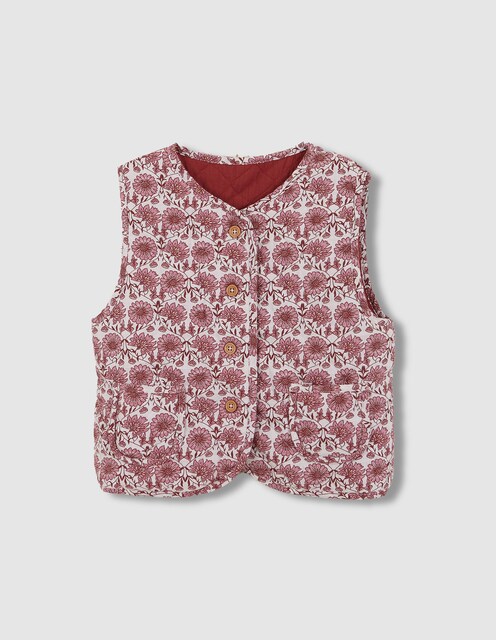 Imagen 0 de Chaleco de niña acolchado y reversible, liso por un lado y con flores en otro