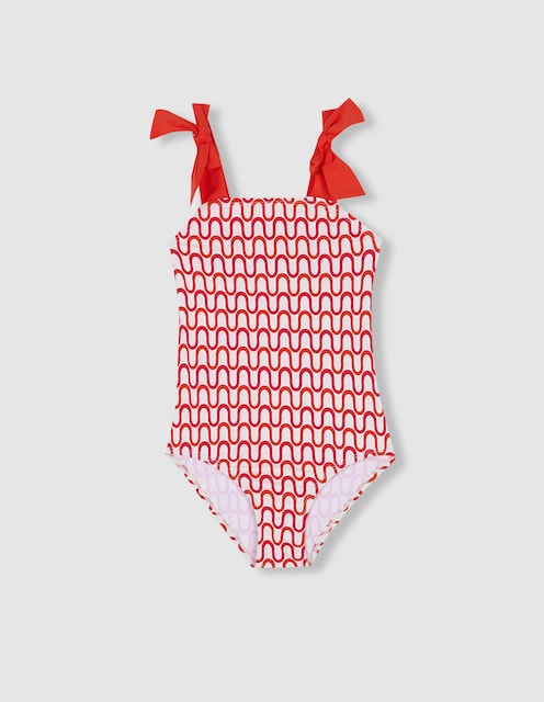 Imagen 0 de Bañador de niña de escote recto con tirantes a contraste