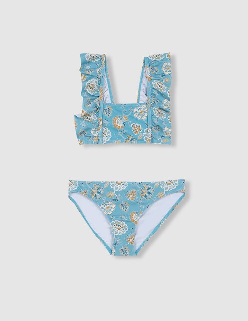 Imagen 0 de Bikini de niña estampado con volantes y escote cuadrado