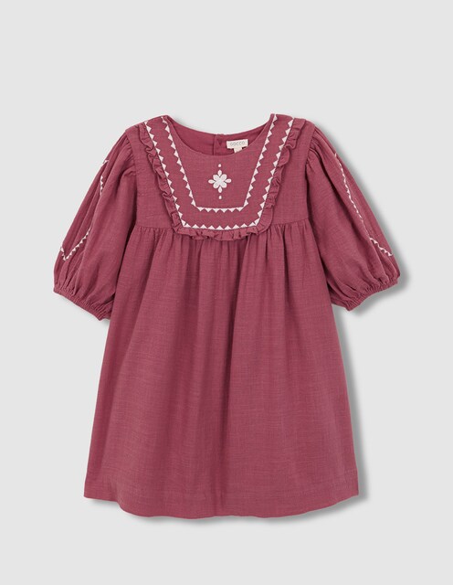 Imagen 0 de Vestido de niña de manga corta abullonada con bordados