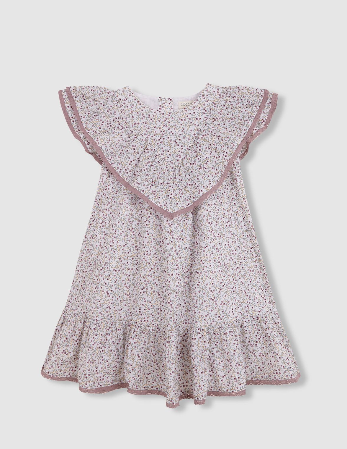 Vestido de niña de eventos con estampado de florecitas y volantes en canesú