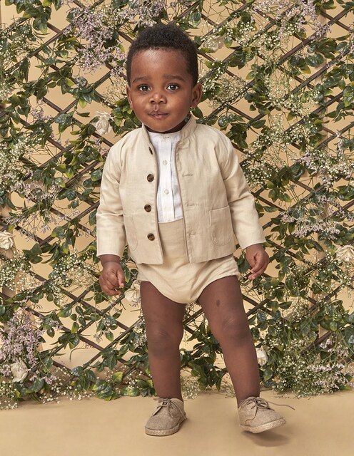Imagen 0 de Chaqueta de bebé niño de lino con cuello mao