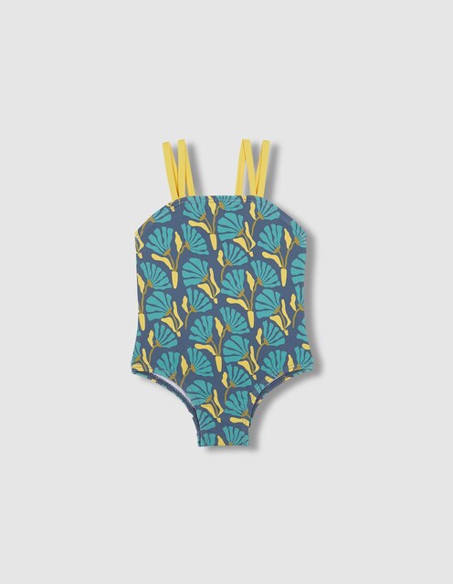Imagen 0 de Bañador de bebé niña estampado con tirantes a contraste