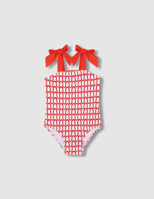 Imagen 0 de Bañador de bebé niña estampado con tirantes anudados