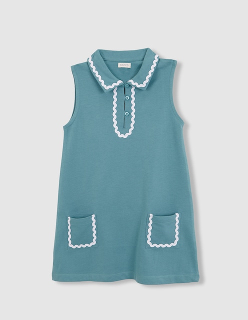 Imagen 0 de Vestido de niña sin mangas con cinta de ric rac a contraste