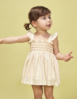 Vestido Niña Gocco Rayas Verdes Slub - Moda Infantil Primavera-Verano