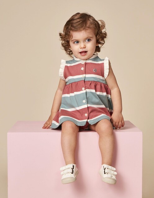 Imagen 0 de Vestido de bebé niña tipo polo de rayas tricolor