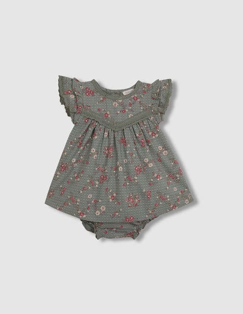 Imagen 0 de Vestido de bebé niña estampado con braguita a juego