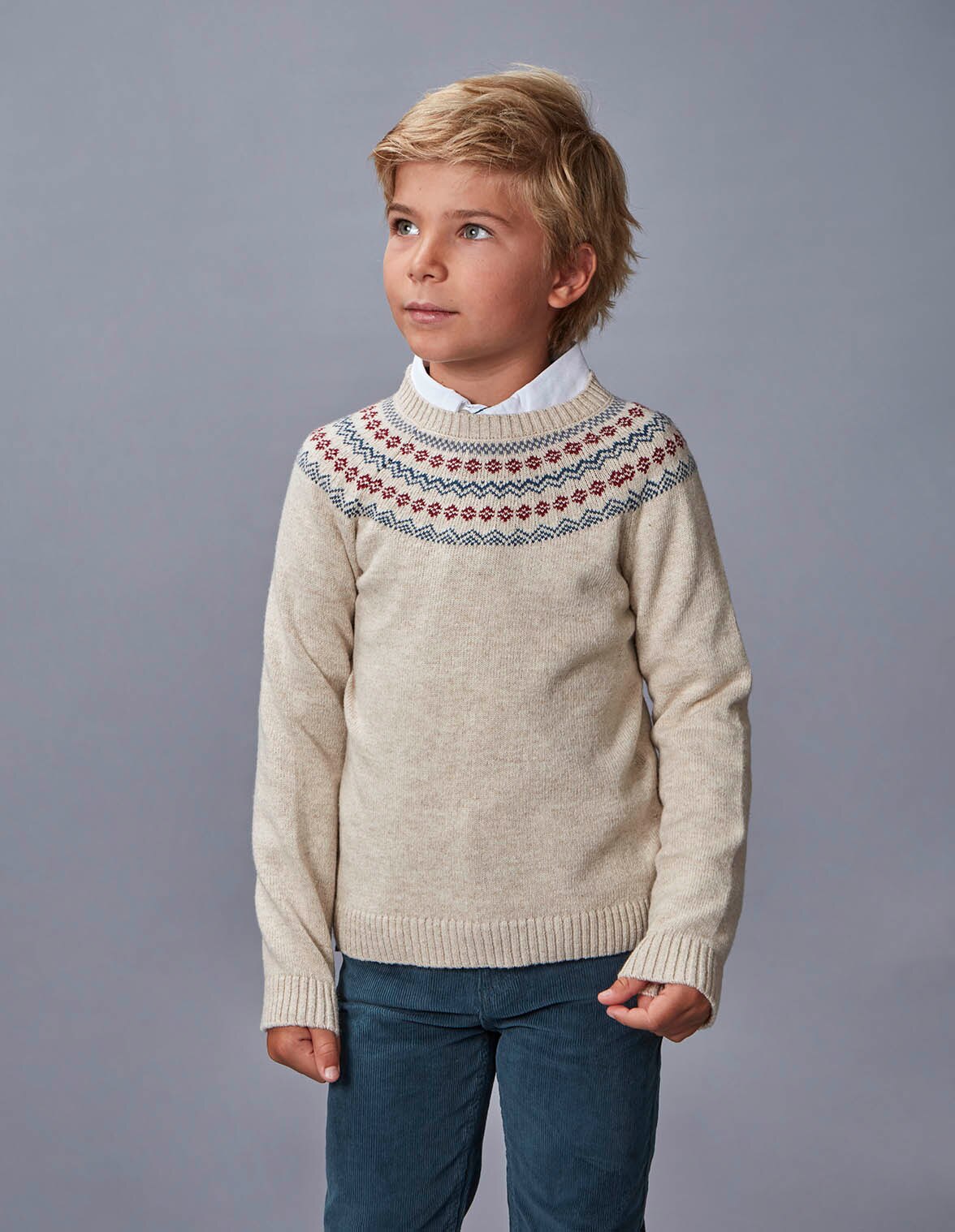 Jersey de niño de greca en marrón claro
