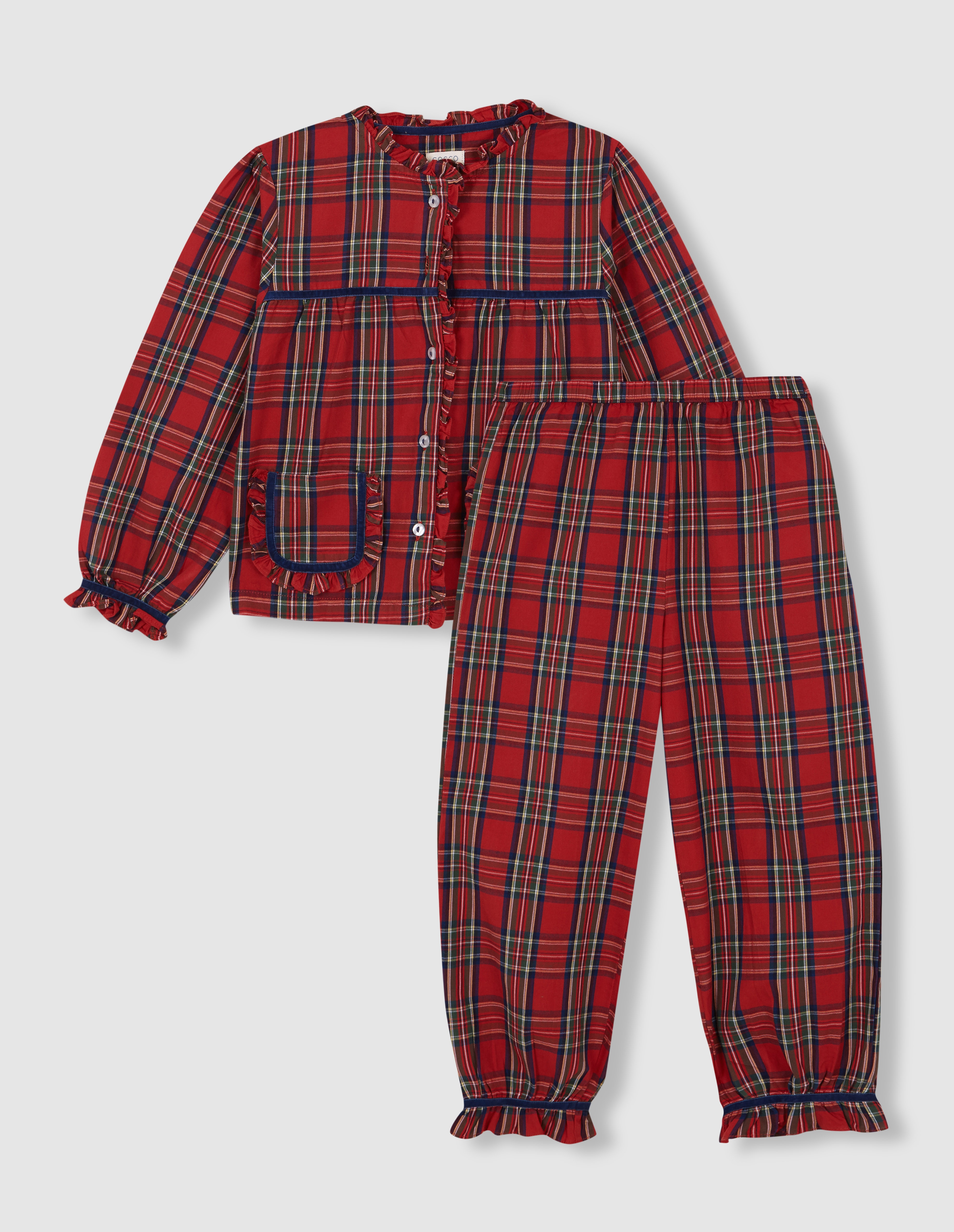 Pijama de niña de navidad de cuadro tartan con vivo a contraste
