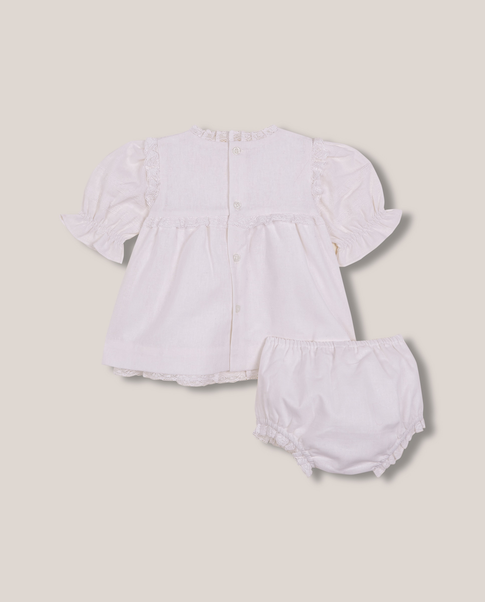 Vestido de bebé lino con encaje - Gocco - Blanco roto Blanco roto-4