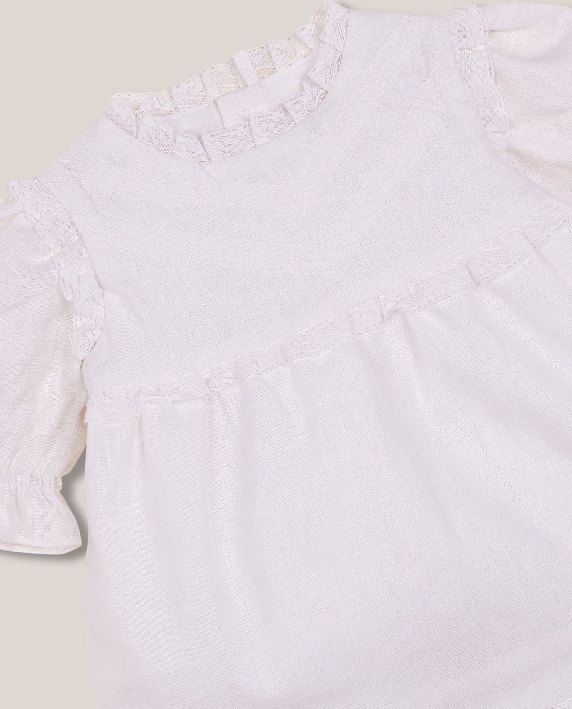 Vestido de bebé lino con encaje - Gocco - Blanco roto Blanco roto-3
