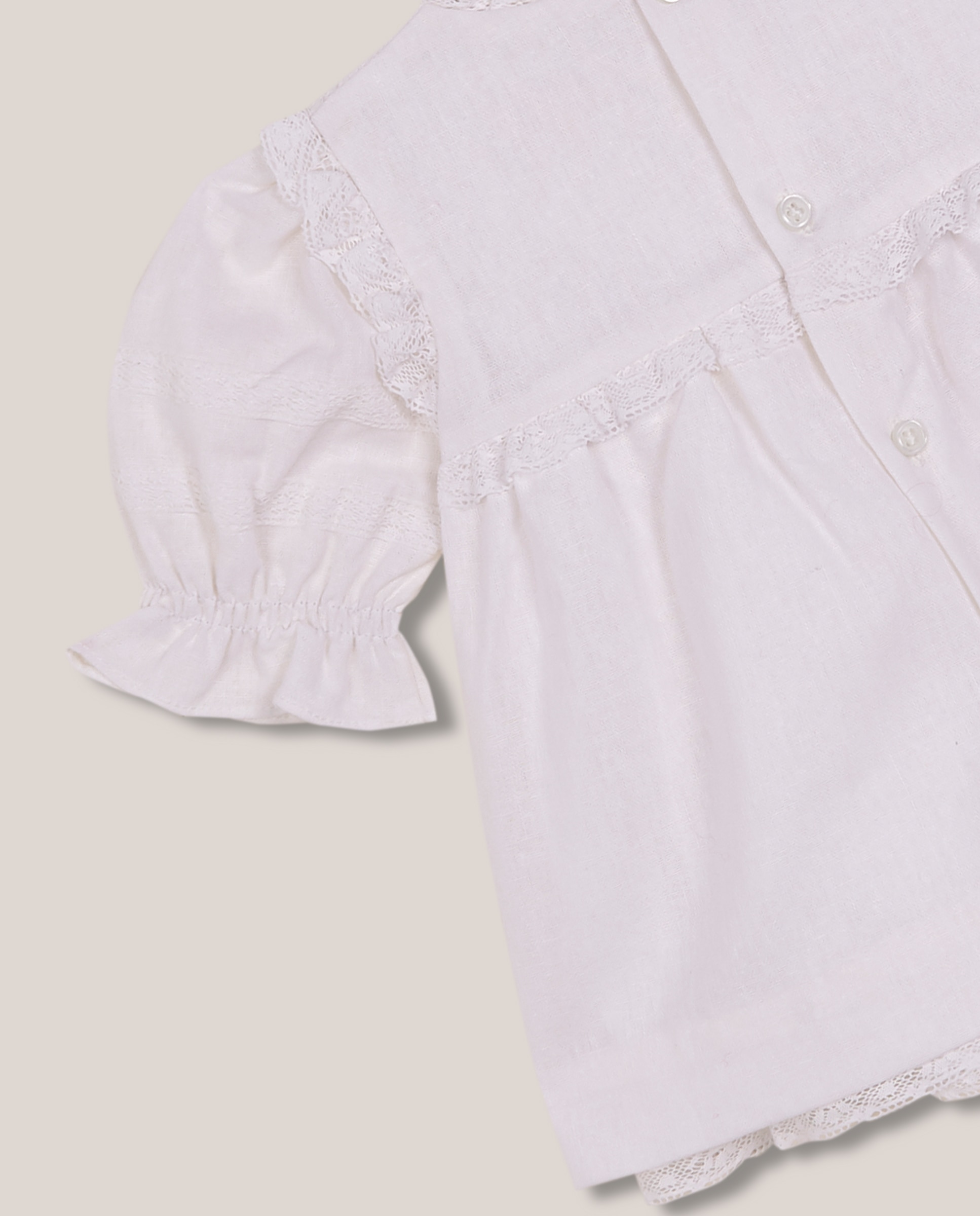 Vestido de bebé lino con encaje - Gocco - Blanco roto Blanco roto-5