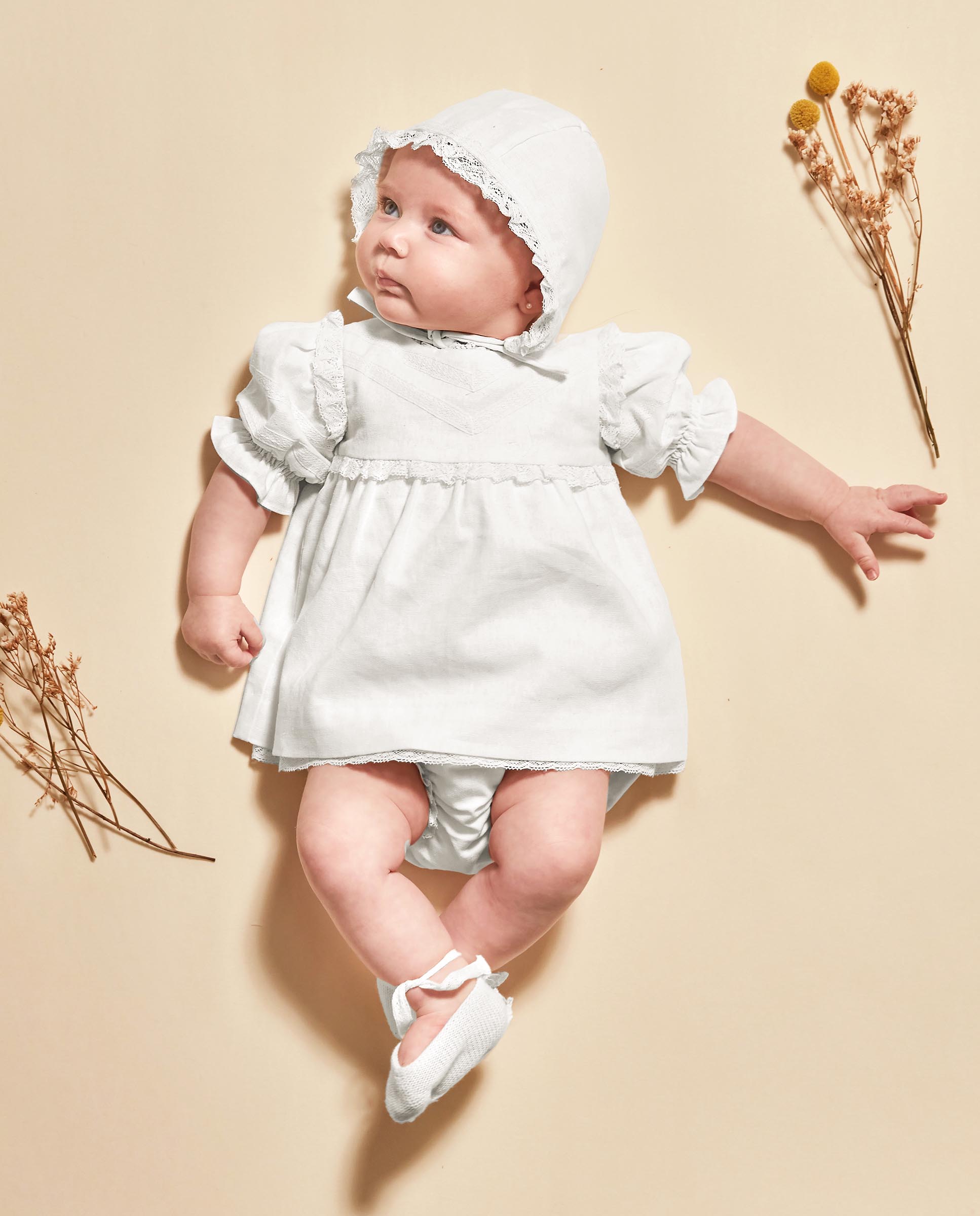 Vestido de bebé lino con encaje - Gocco - Blanco roto Blanco roto-2