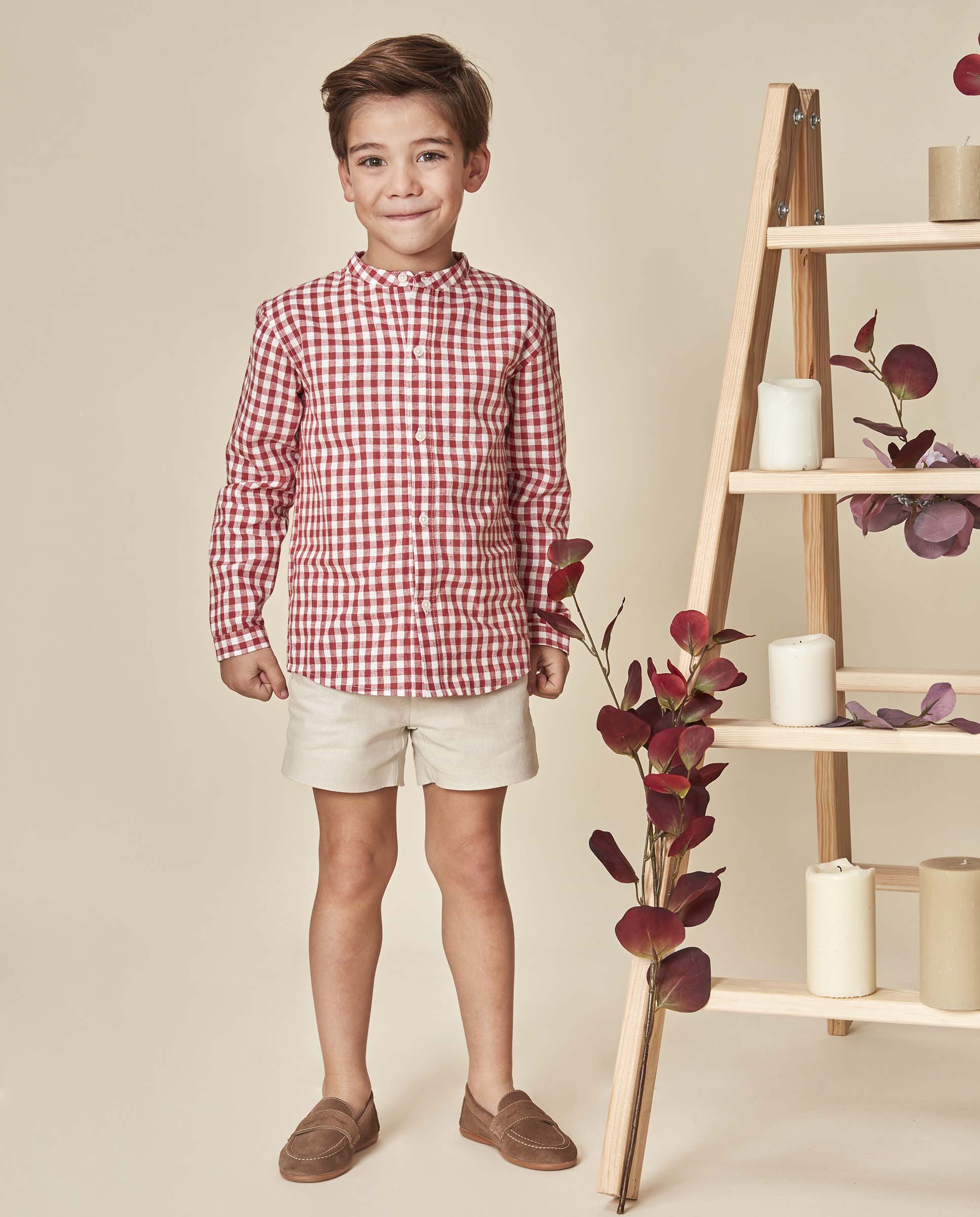 Camisa de niño mao cuadros de lino