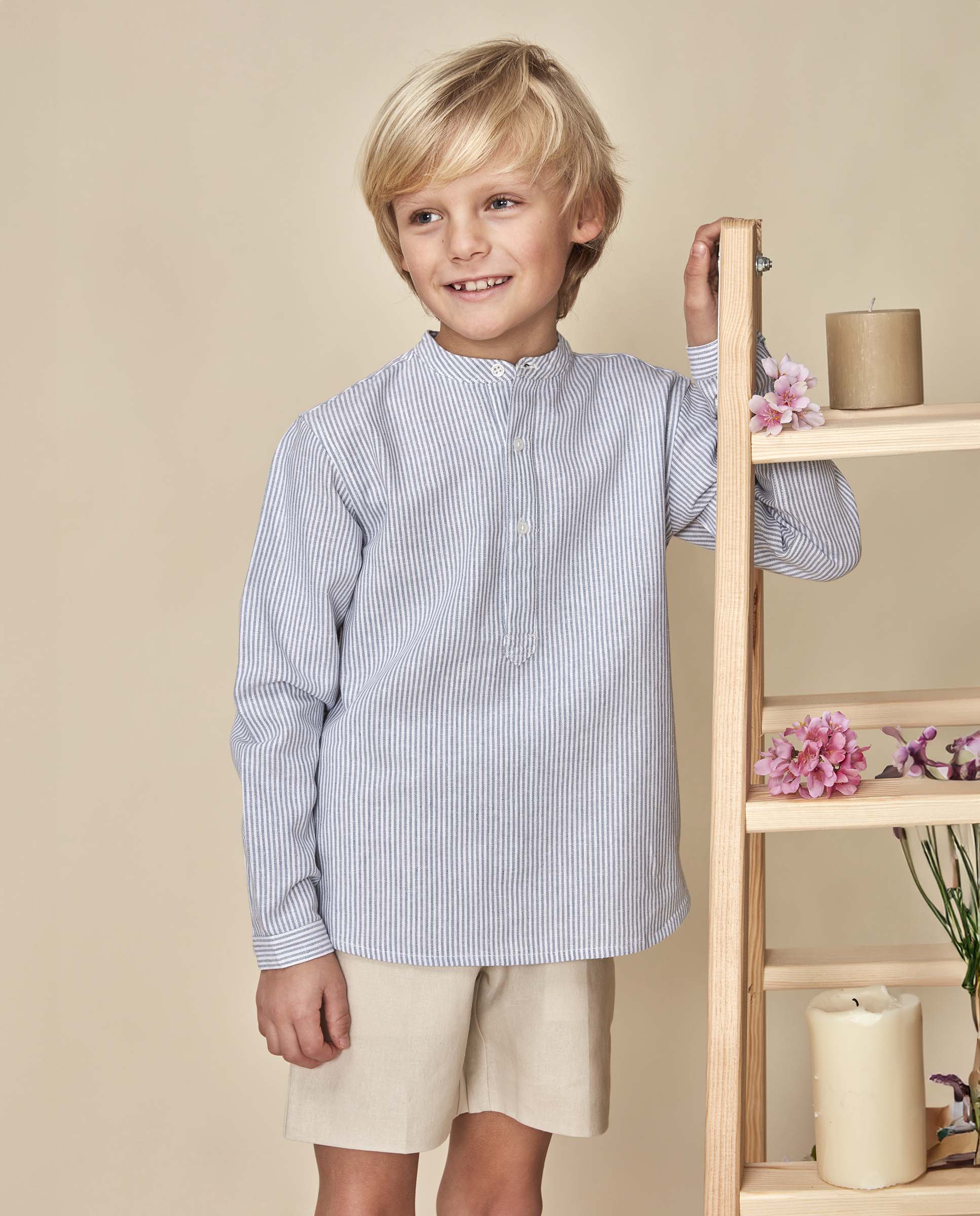 Imagen 0 de Camisa de niño de rayas con lino Gris