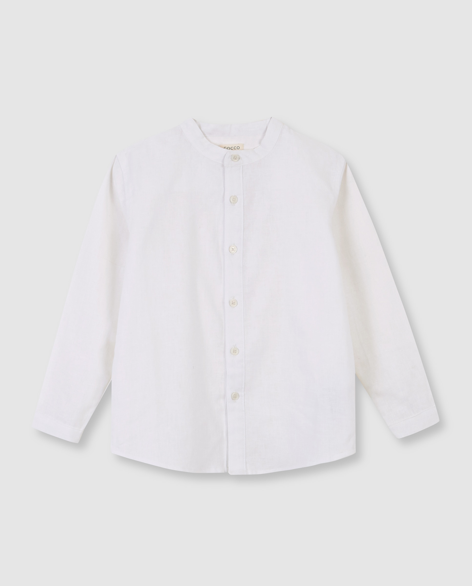 Camisa de niño cuello mao lisa de lino - Gocco - Blanco Blanco-1