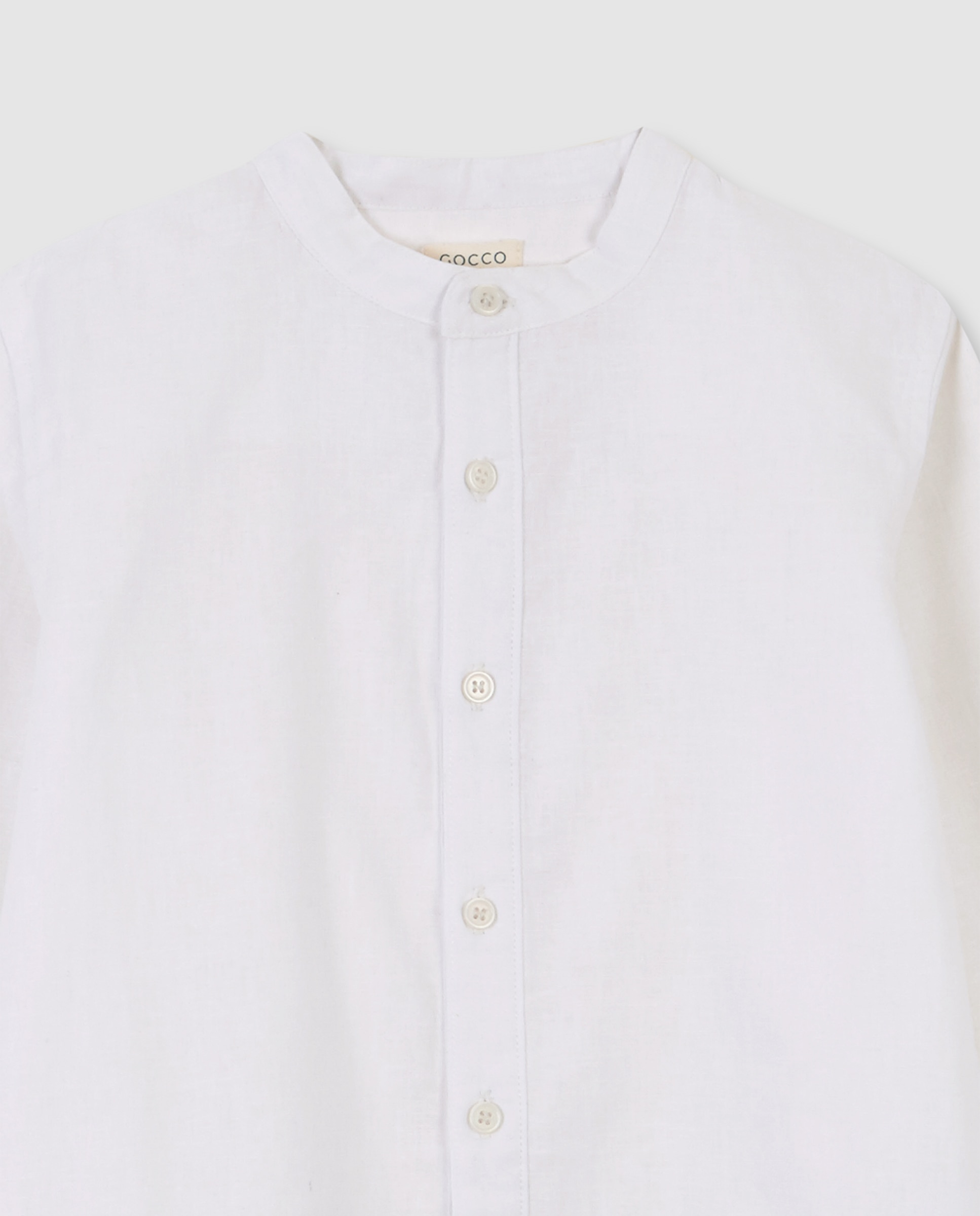 Camisa de niño cuello mao lisa de lino - Gocco - Blanco Blanco-6