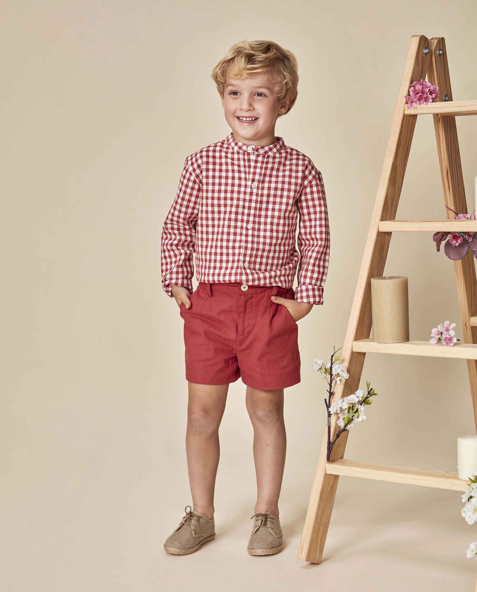 Pantalón corto de niño de lino - Gocco - Rosa Rosa-1