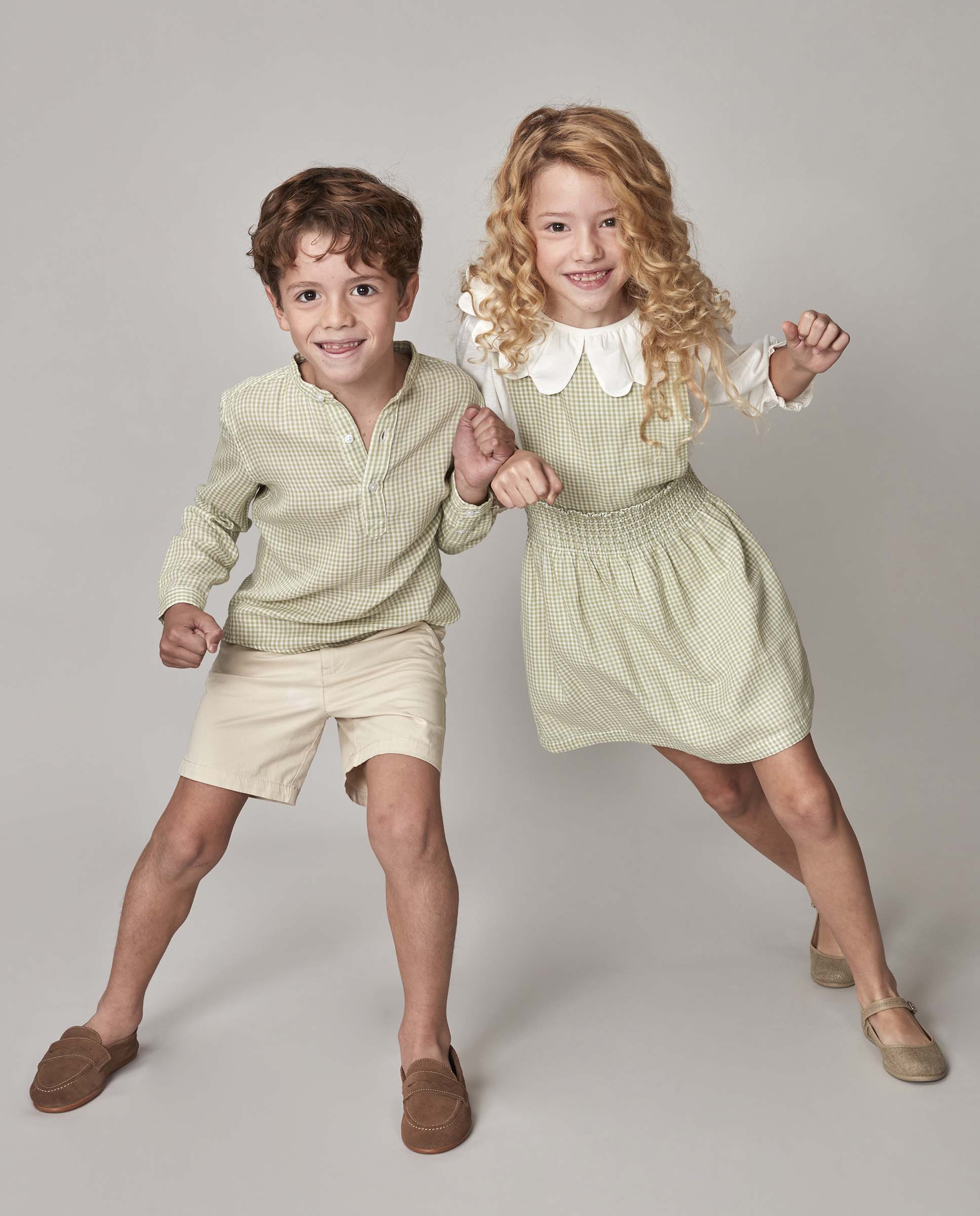 Imagen 0 de Vestido de niña con cuadro vichy Verde claro