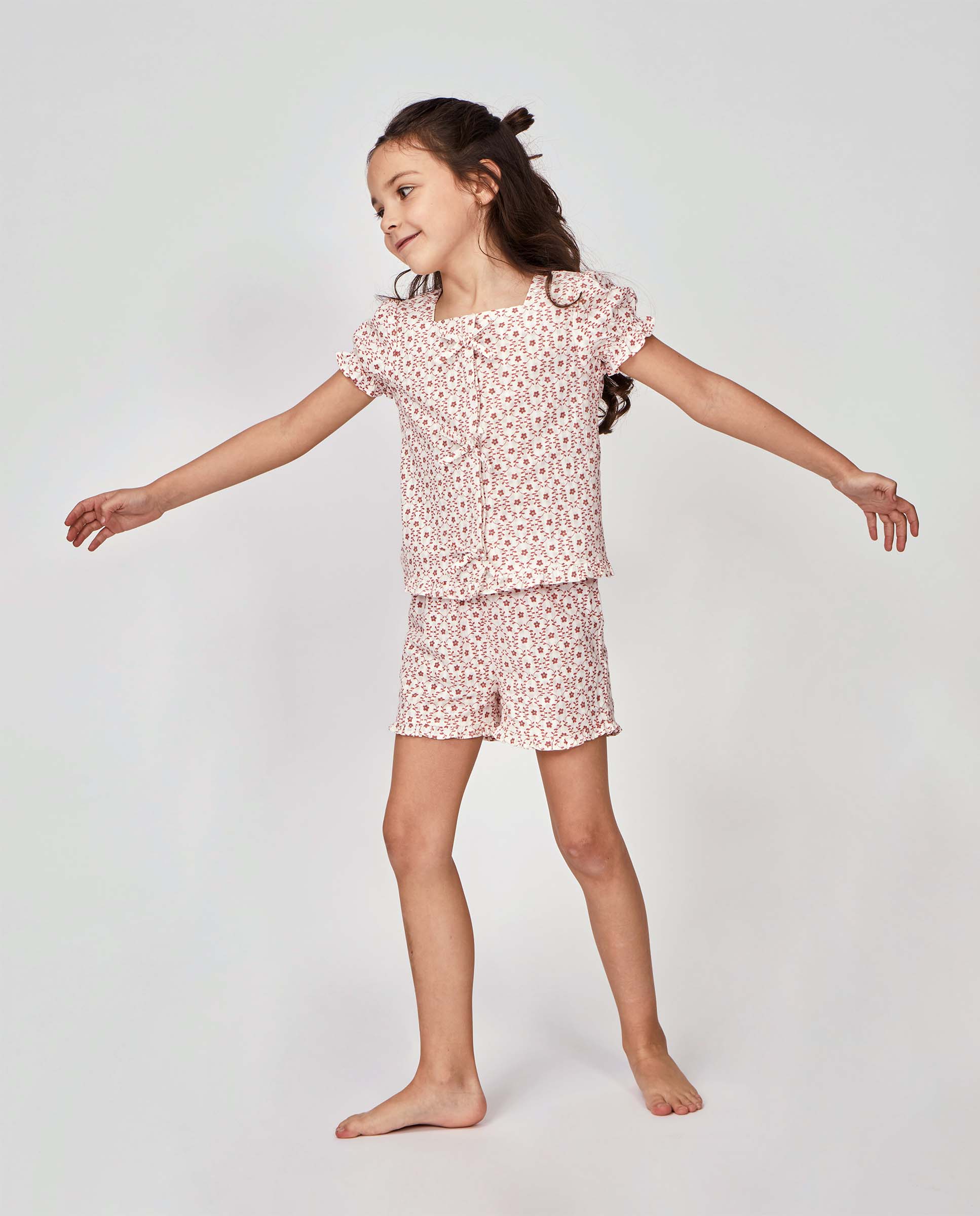 Pijama de niña con estampado de flores - Gocco - Blanco Blanco-2