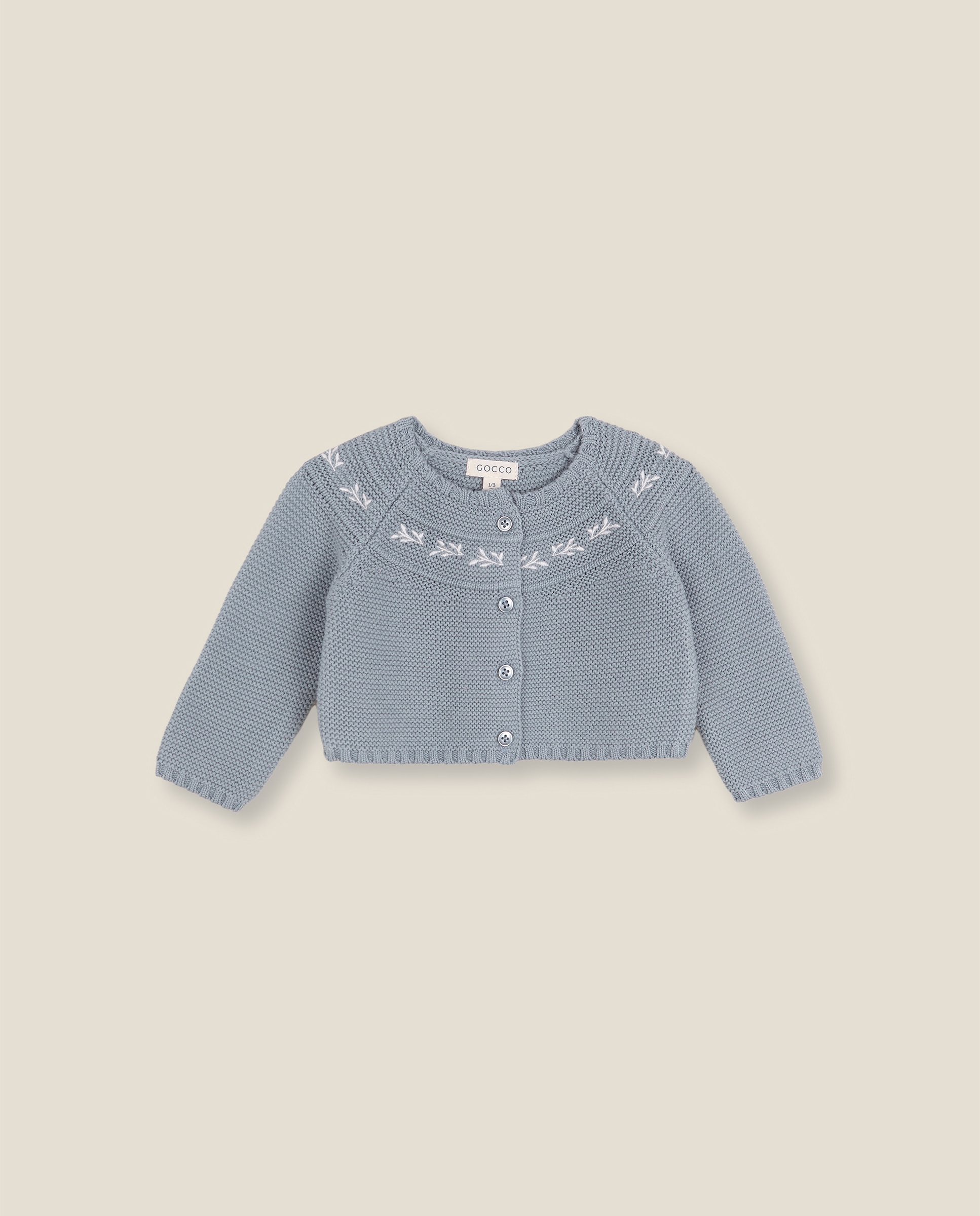 Chaqueta de bebé de punto con flores bordadas - Gocco - Azul claro Azul claro-1
