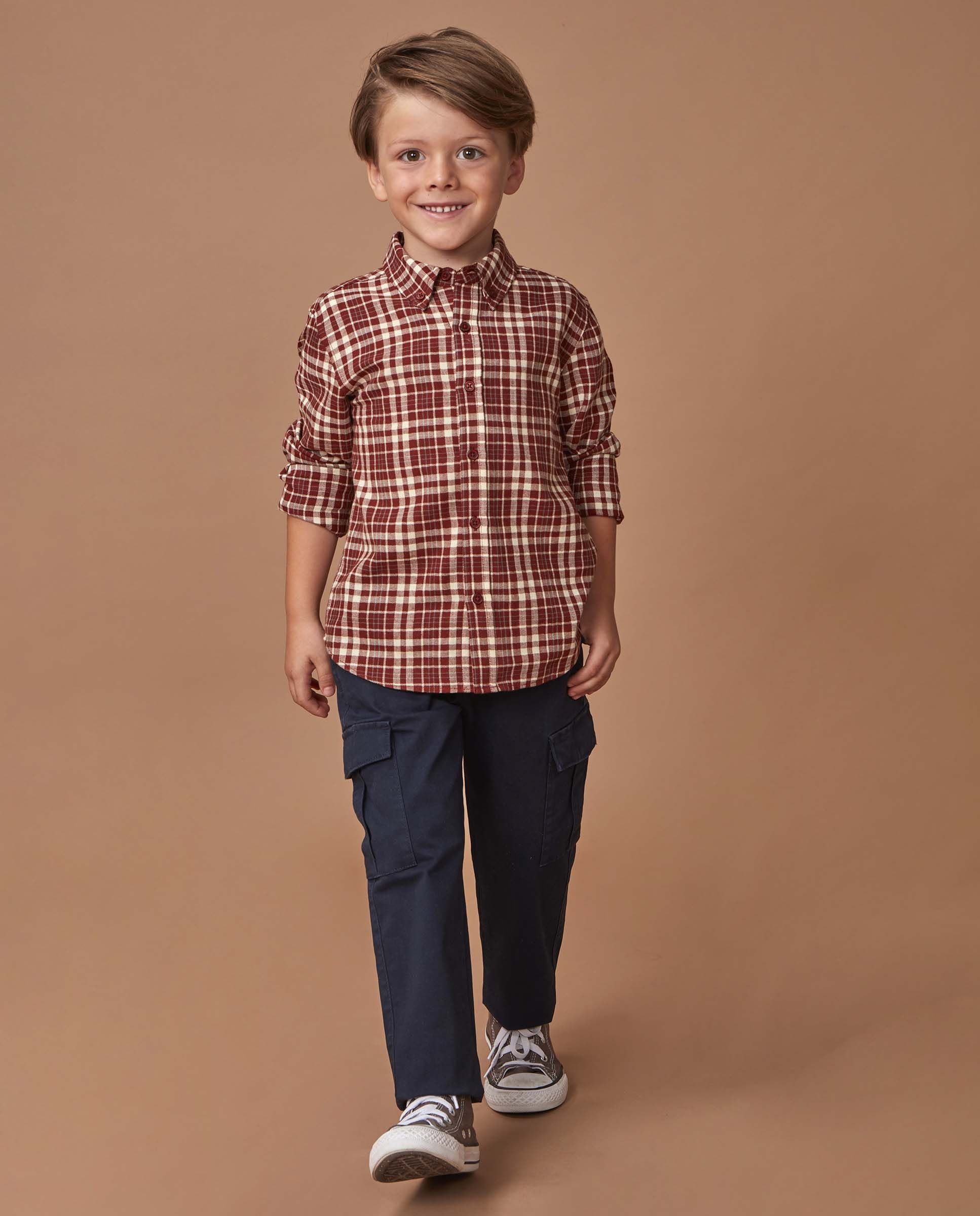 Imagen 0 de Camisa de niño de cuadros con cuello camisero Naranja