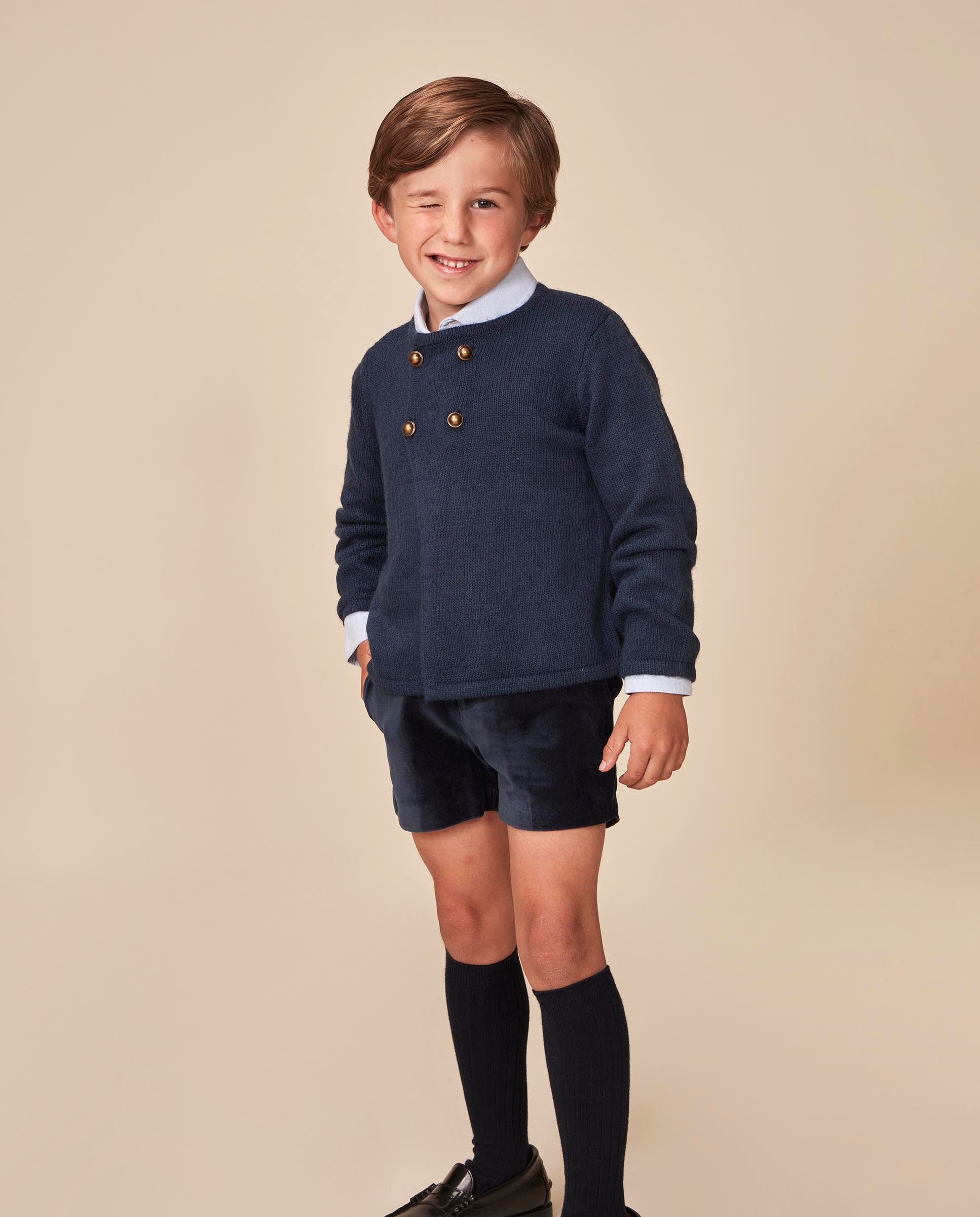Imagen 1 de Chaqueta cruzada de niño de punto - Gocco - Azul oscuro Azul oscuro