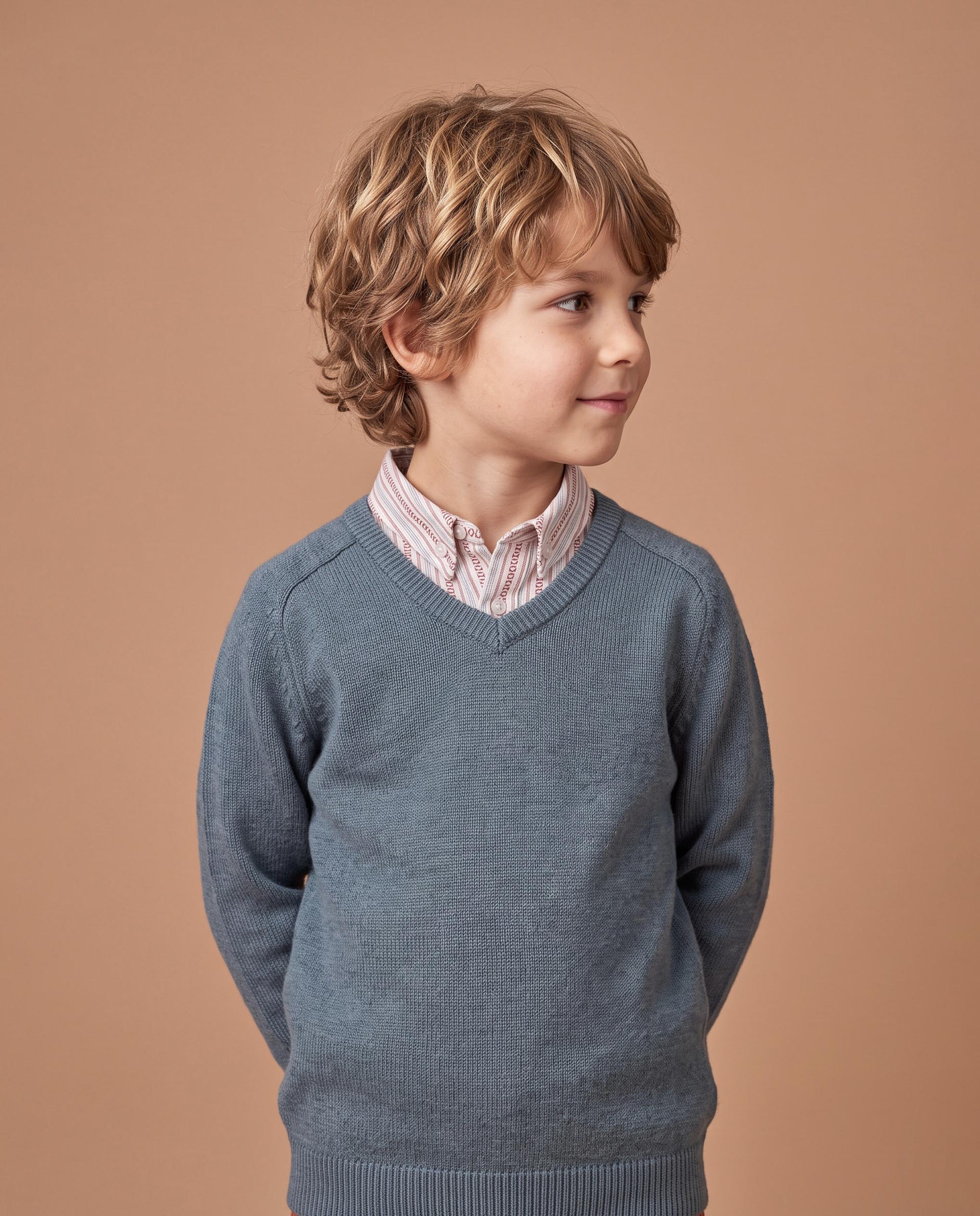 Imagen 2 de Jersey de niño con cuello pico y canalé - Gocco - Azul Azul