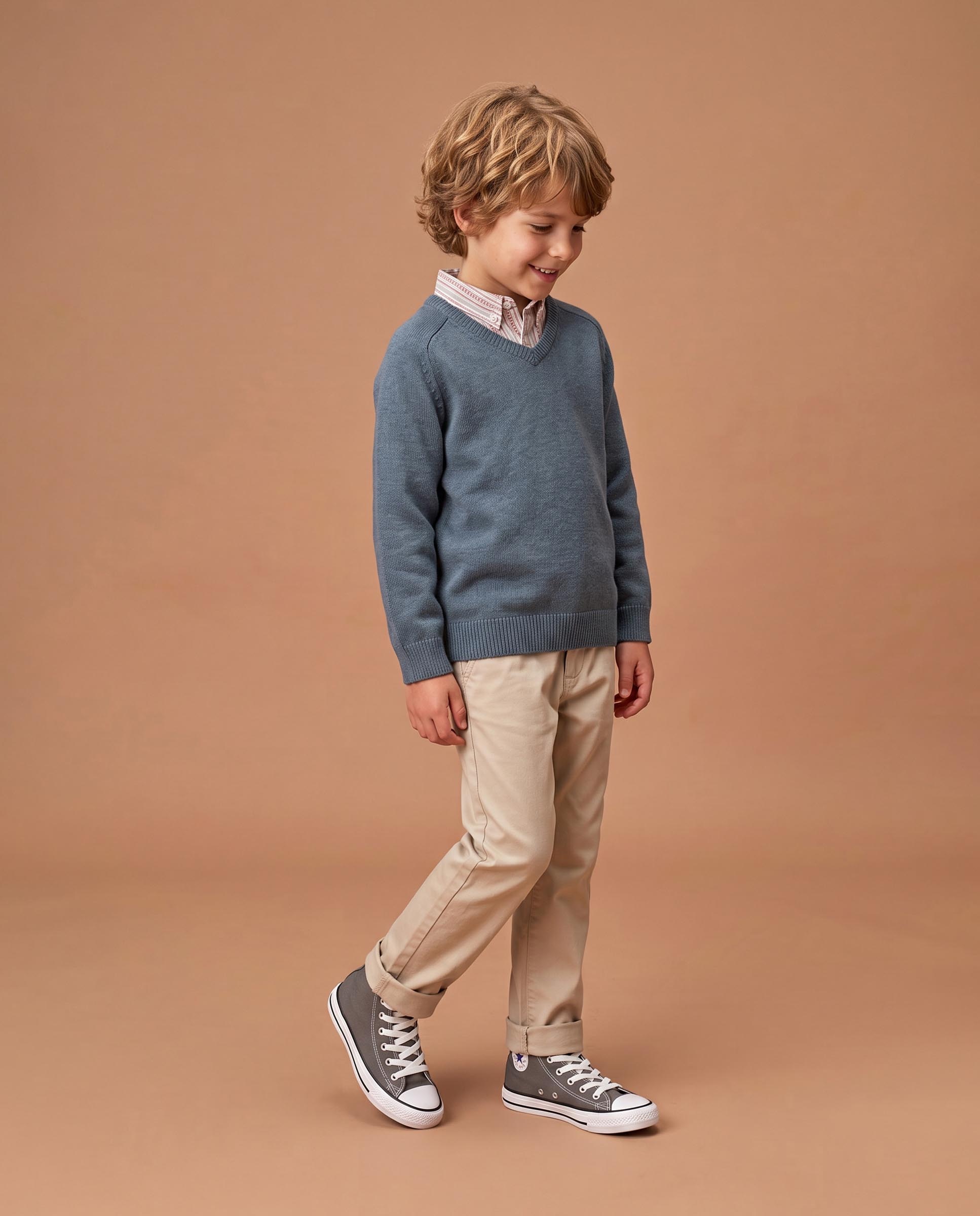 Imagen 3 de Jersey de niño con cuello pico y canalé - Gocco - Azul Azul