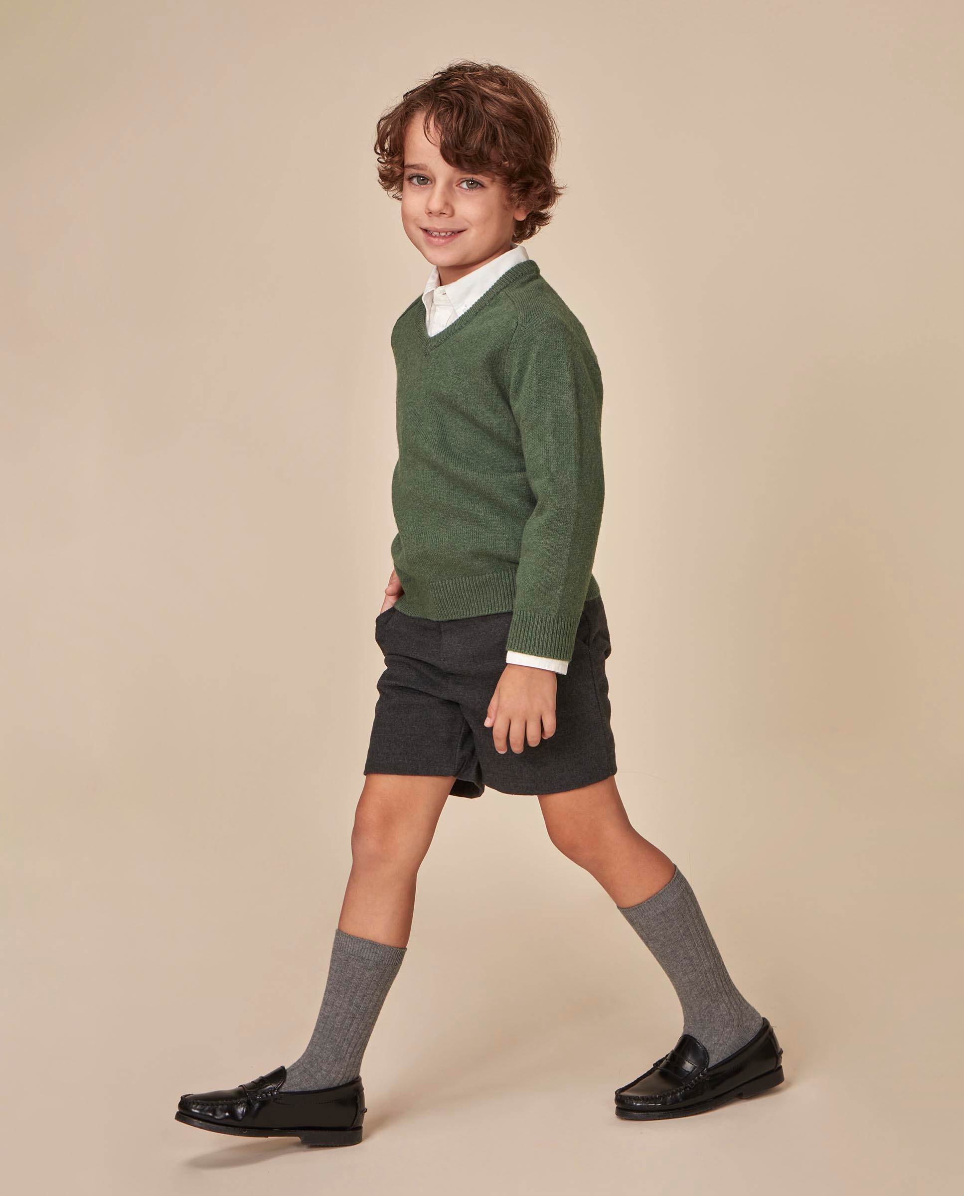 Imagen 1 de Jersey de niño con cuello pico y canalé - Gocco - Verde claro Verde claro