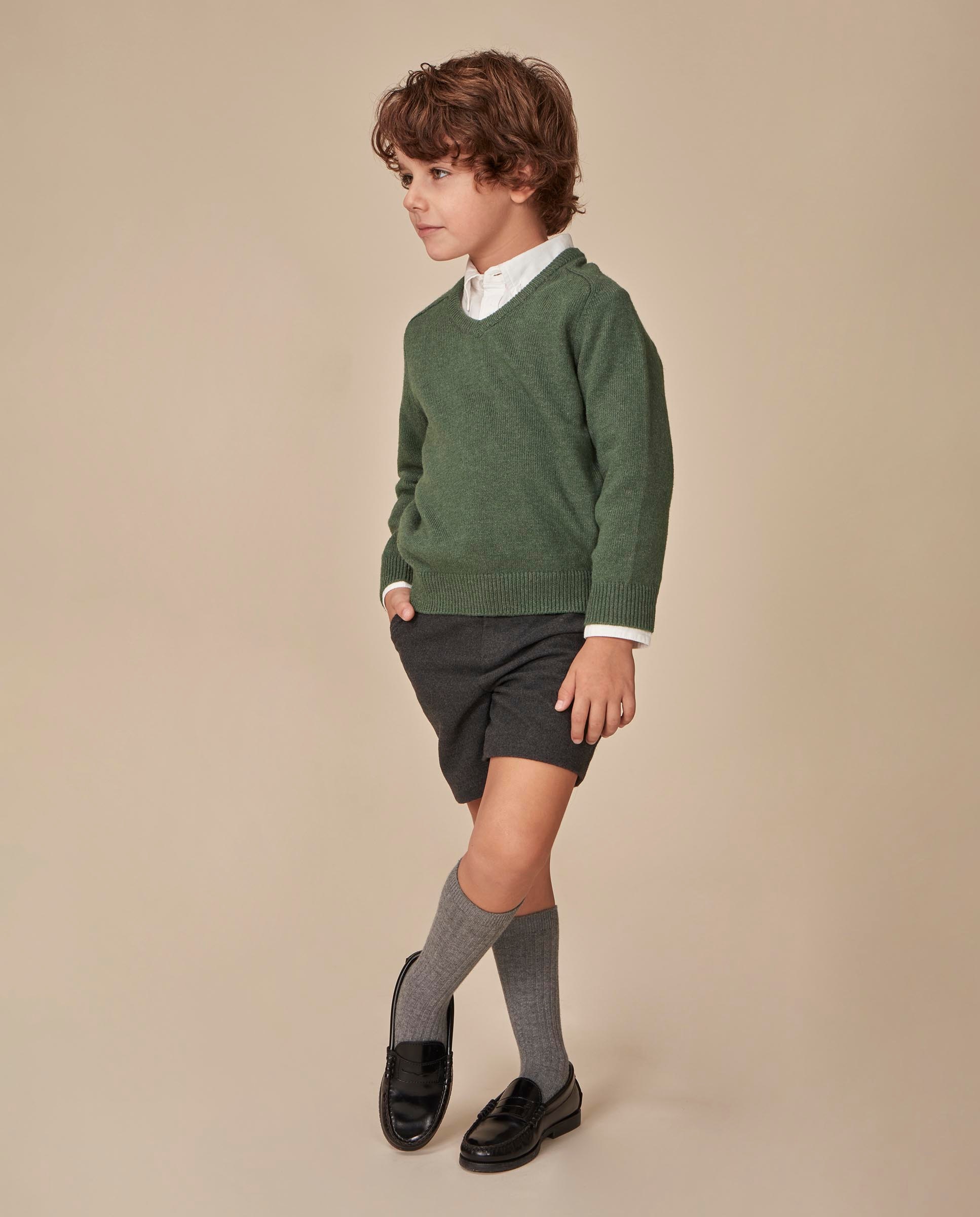 Imagen 2 de Jersey de niño con cuello pico y canalé - Gocco - Verde claro Verde claro