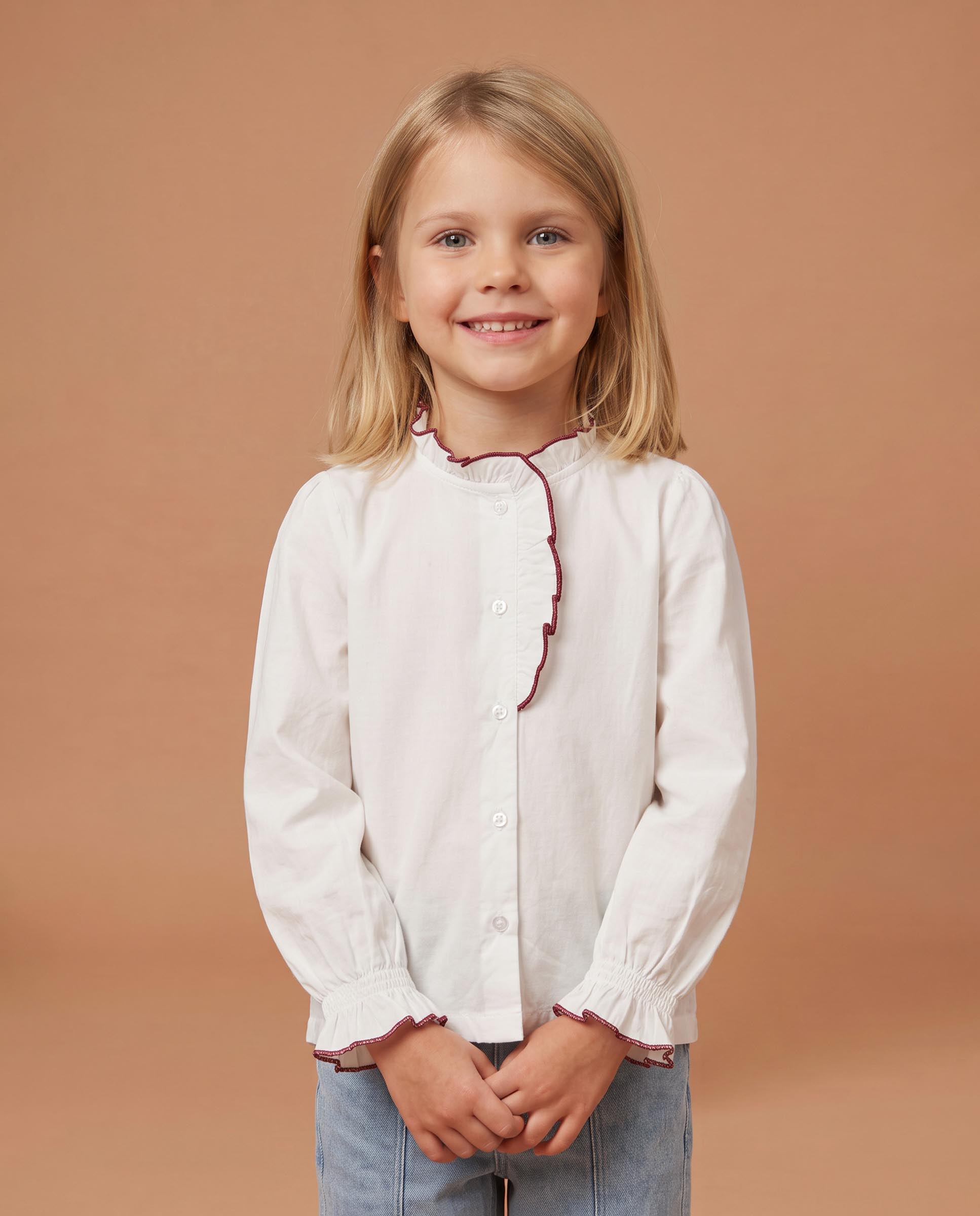 Imagen 3 de Camisa de niña con cuello volante - Gocco - Blanco Blanco