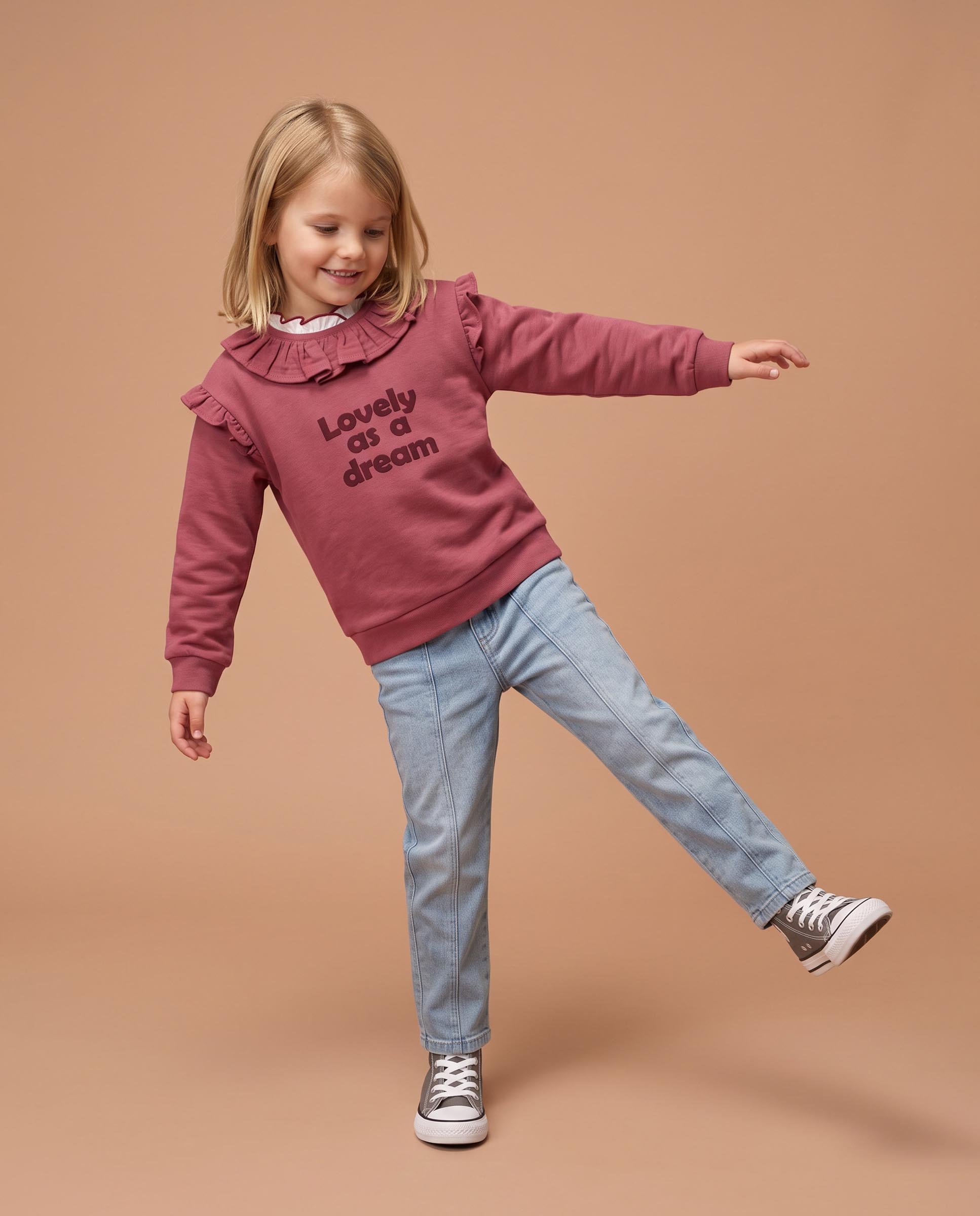 Imagen 2 de Sudadera de niña con cuello volante - Gocco - Rosa Rosa