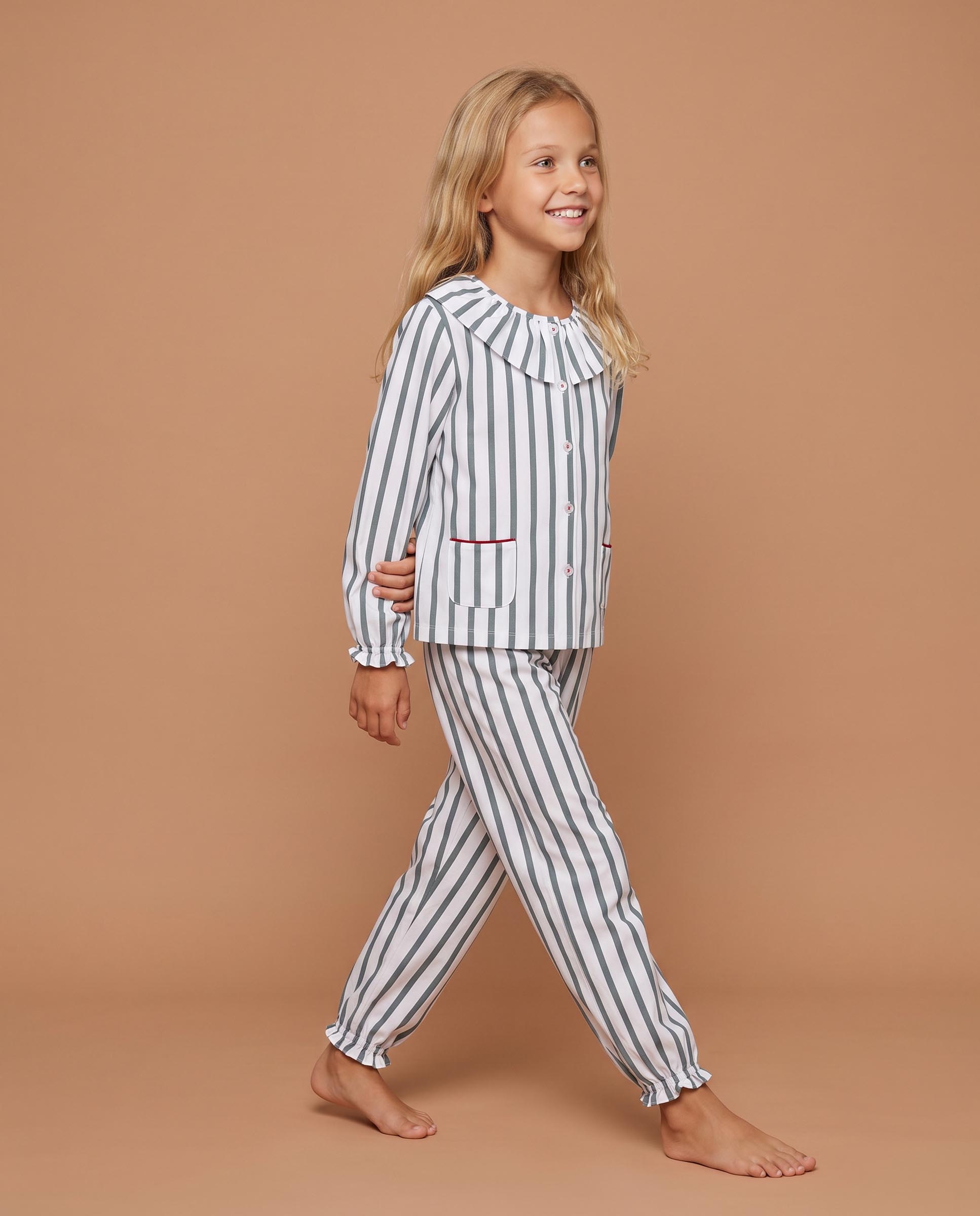 Imagen 2 de Pijama de niña de rayas con volantes - Gocco - Azul Azul