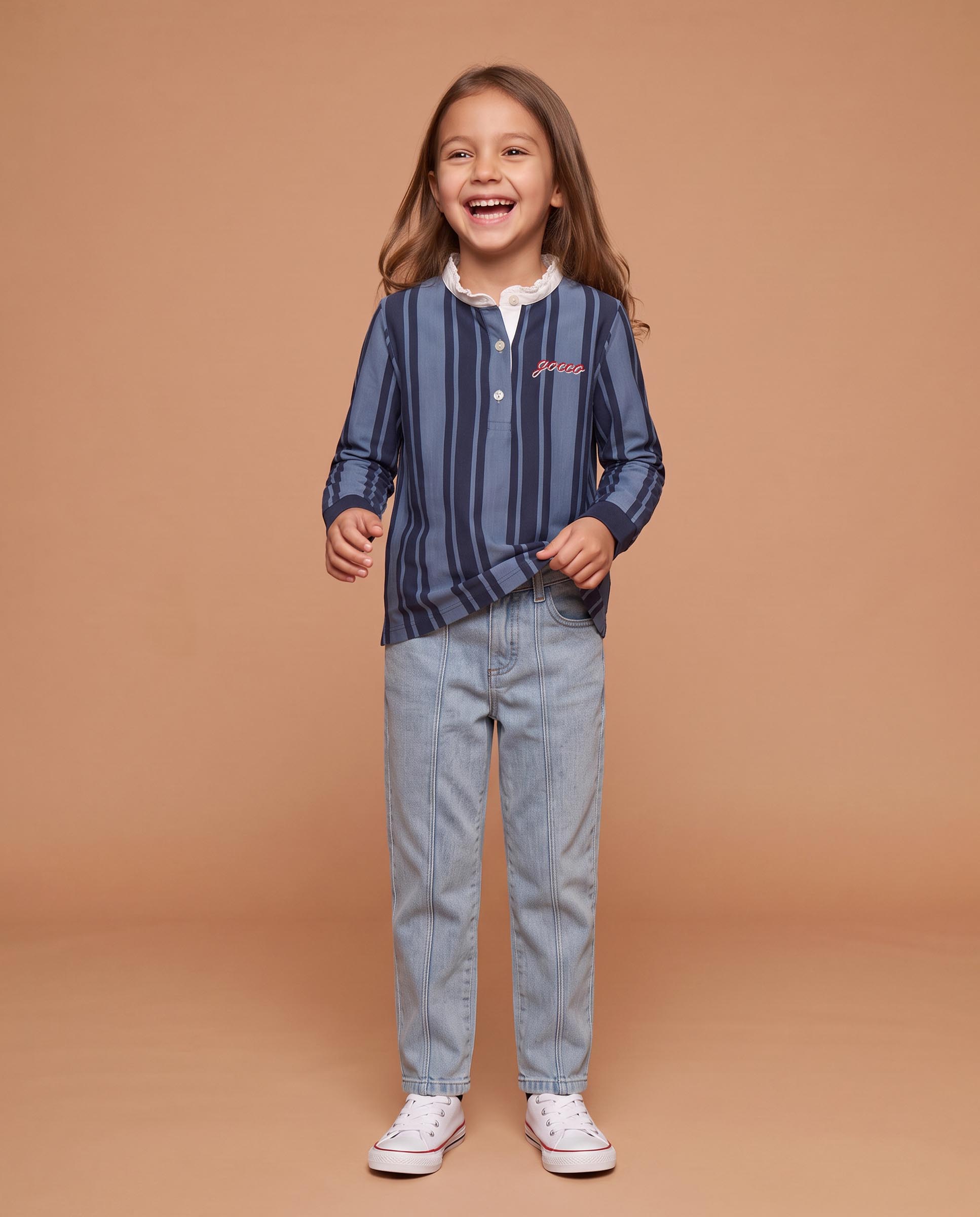 Imagen 2 de Polo de niña de rayas verticales - Gocco - Azul oscuro Azul oscuro